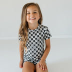 Checkered Lightning Bolt Small Ribbed Shorts Two-Piece Set