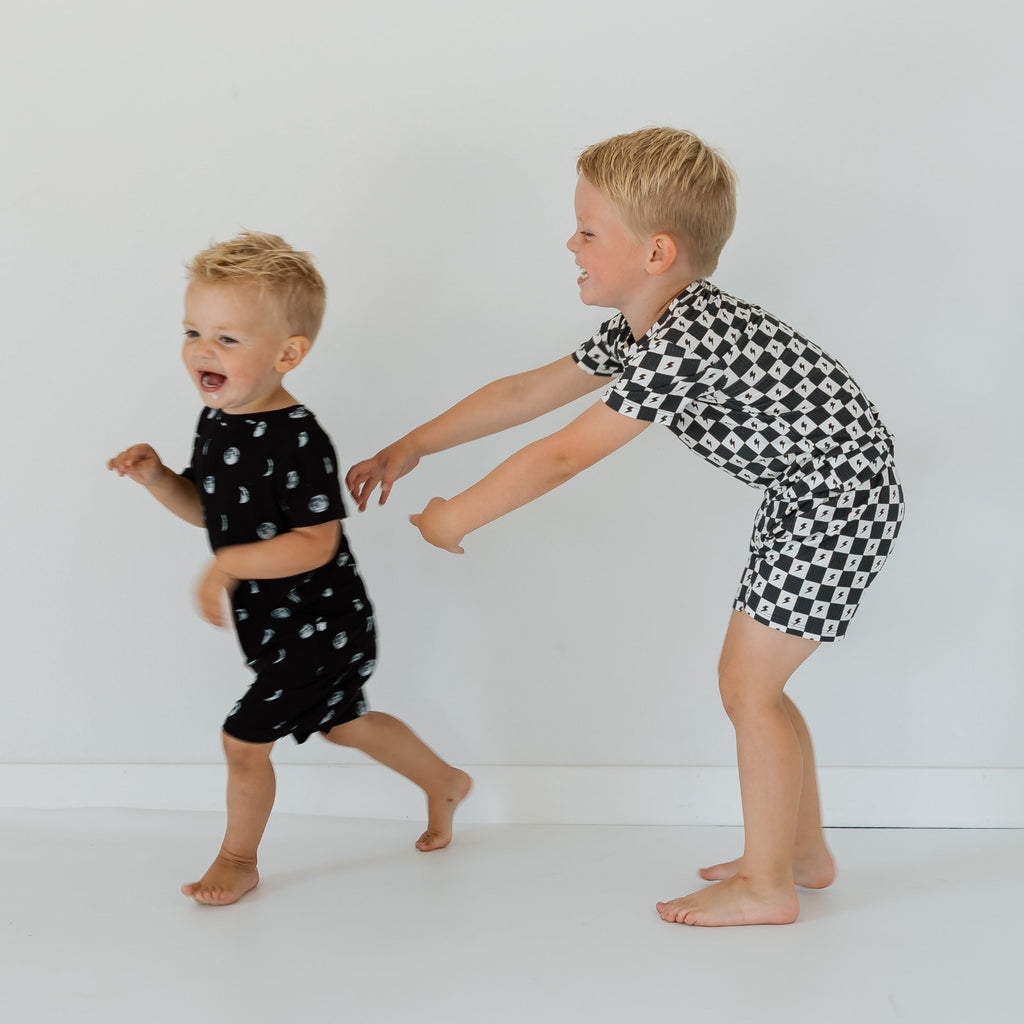 Checkered Lightning Bolt Small Ribbed Shorts Two-Piece Set