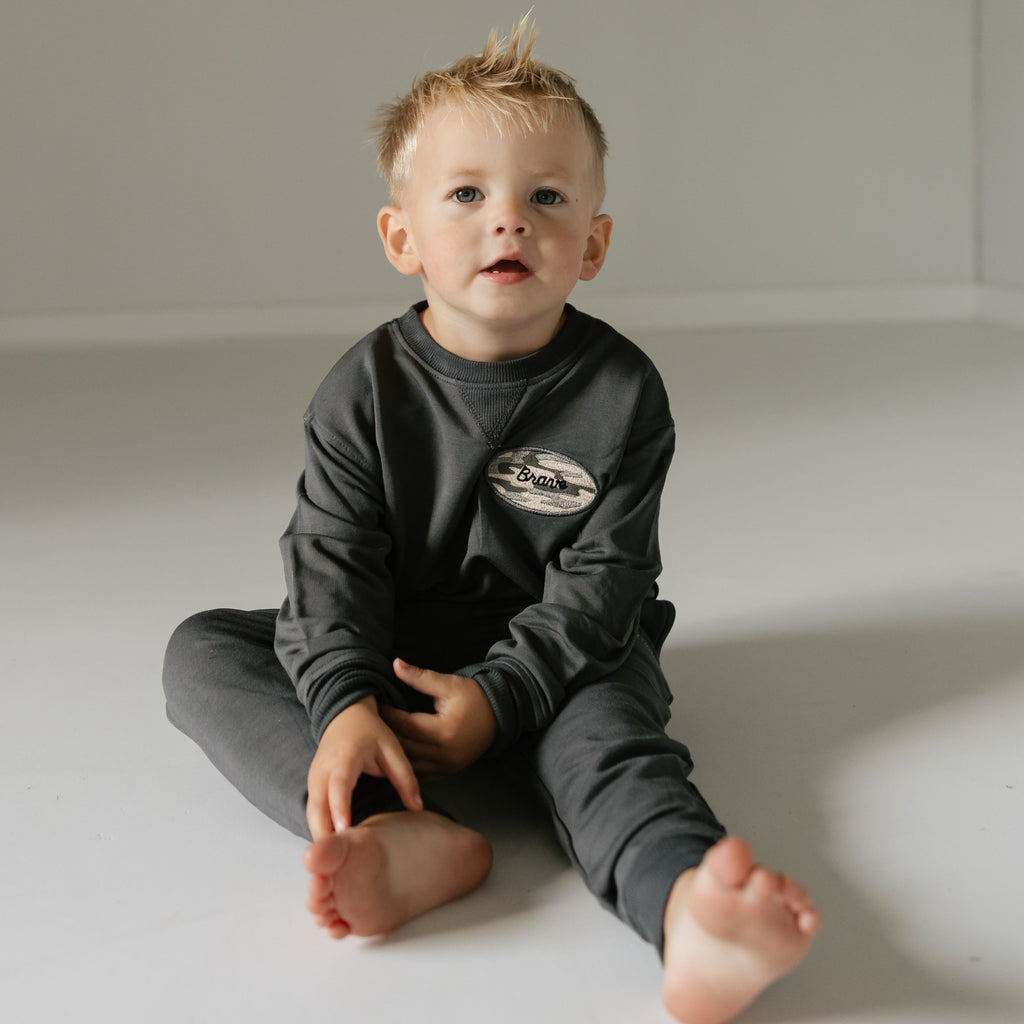 Midnight Charcoal With Camo Patch Bamboo French Terry Pullover