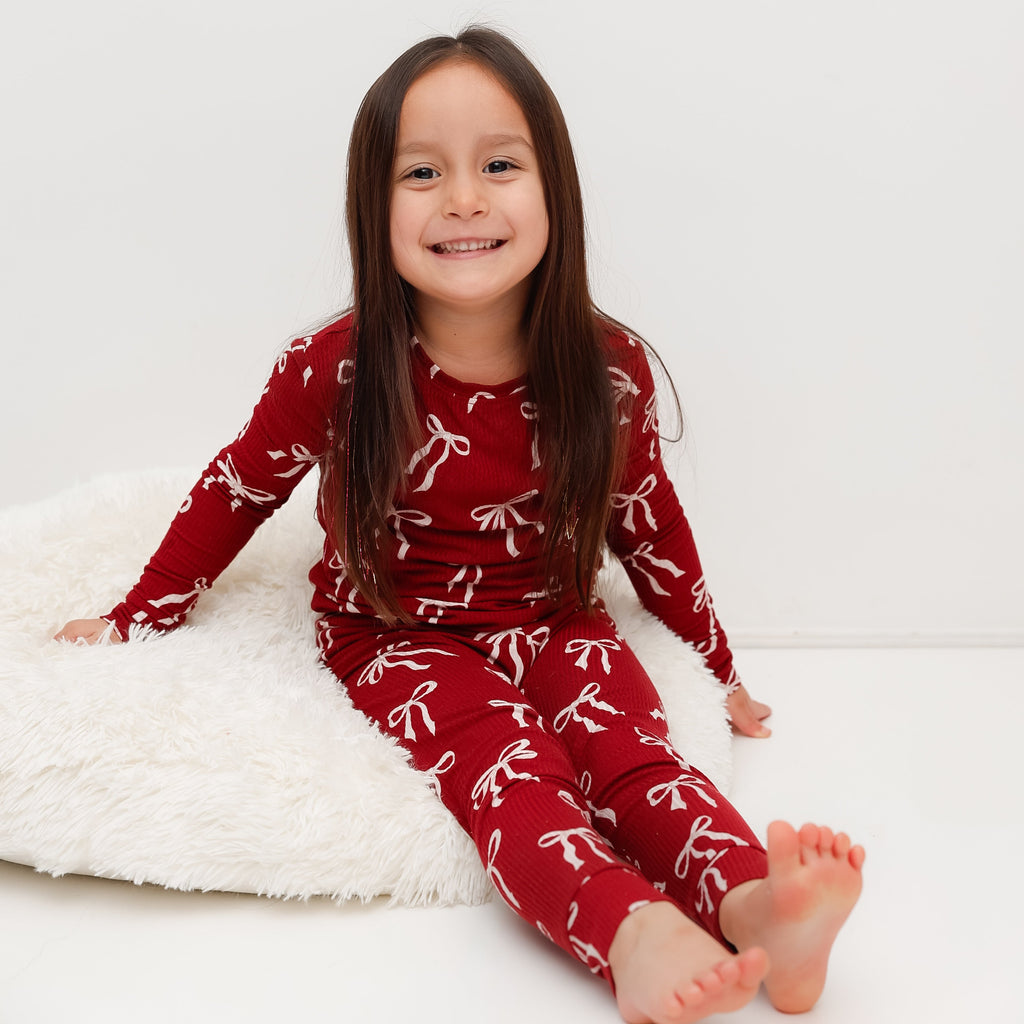 Coquette Bows Red Small Ribbed Two-Piece Set