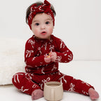 Coquette Bows Red Small Ribbed Zip Romper