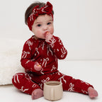 Coquette Bows Red Small Ribbed Zip Romper