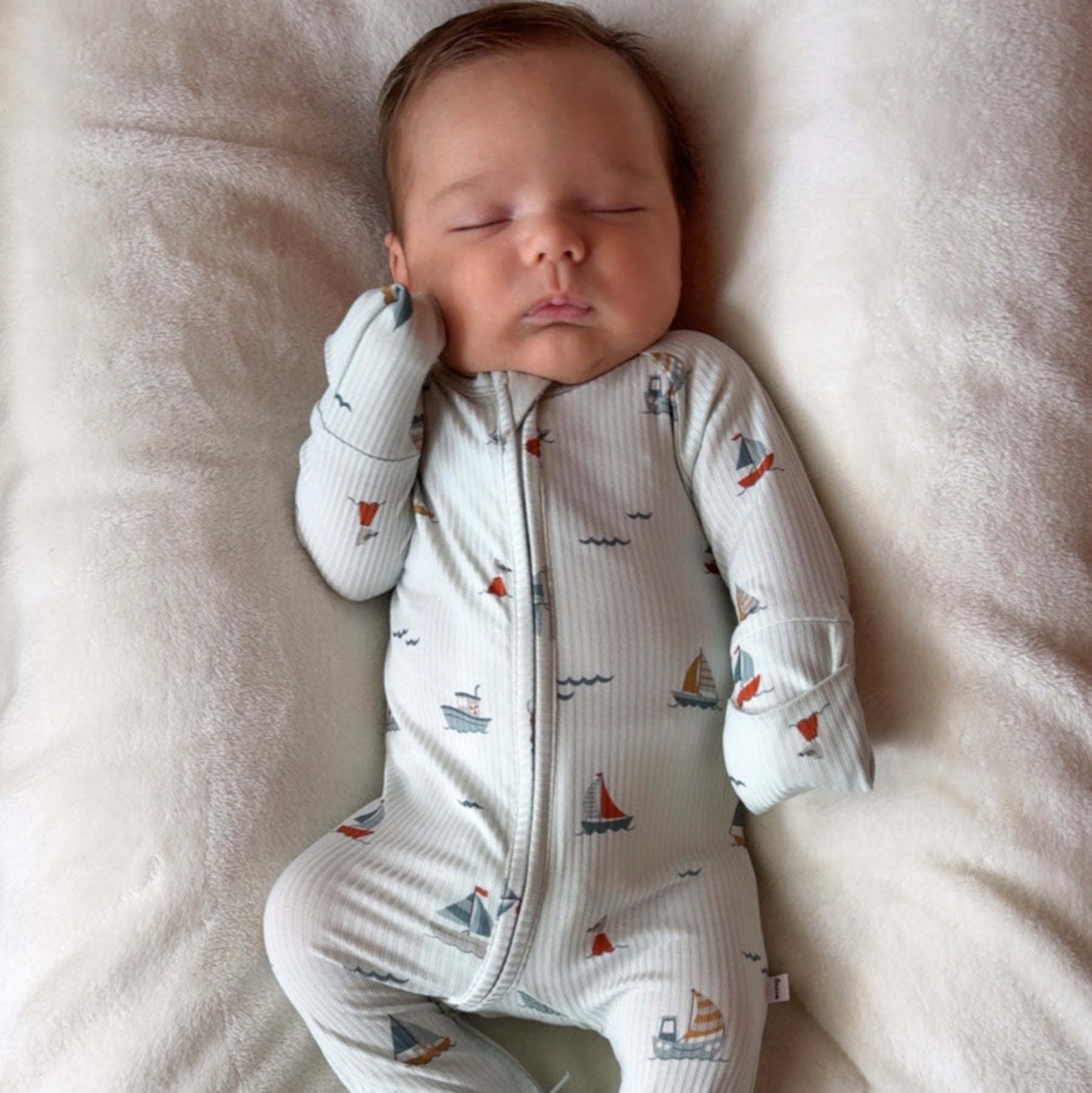 Nautical Boats Small Ribbed Zip Romper