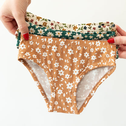 Cream Floral, Camel Floral and Green Floral Underwear 3 Pack