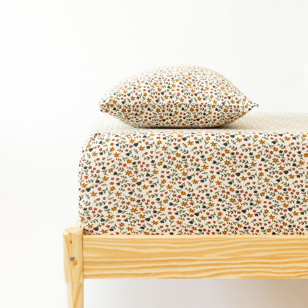 Cream Floral Twin Sheet With Pillow Case