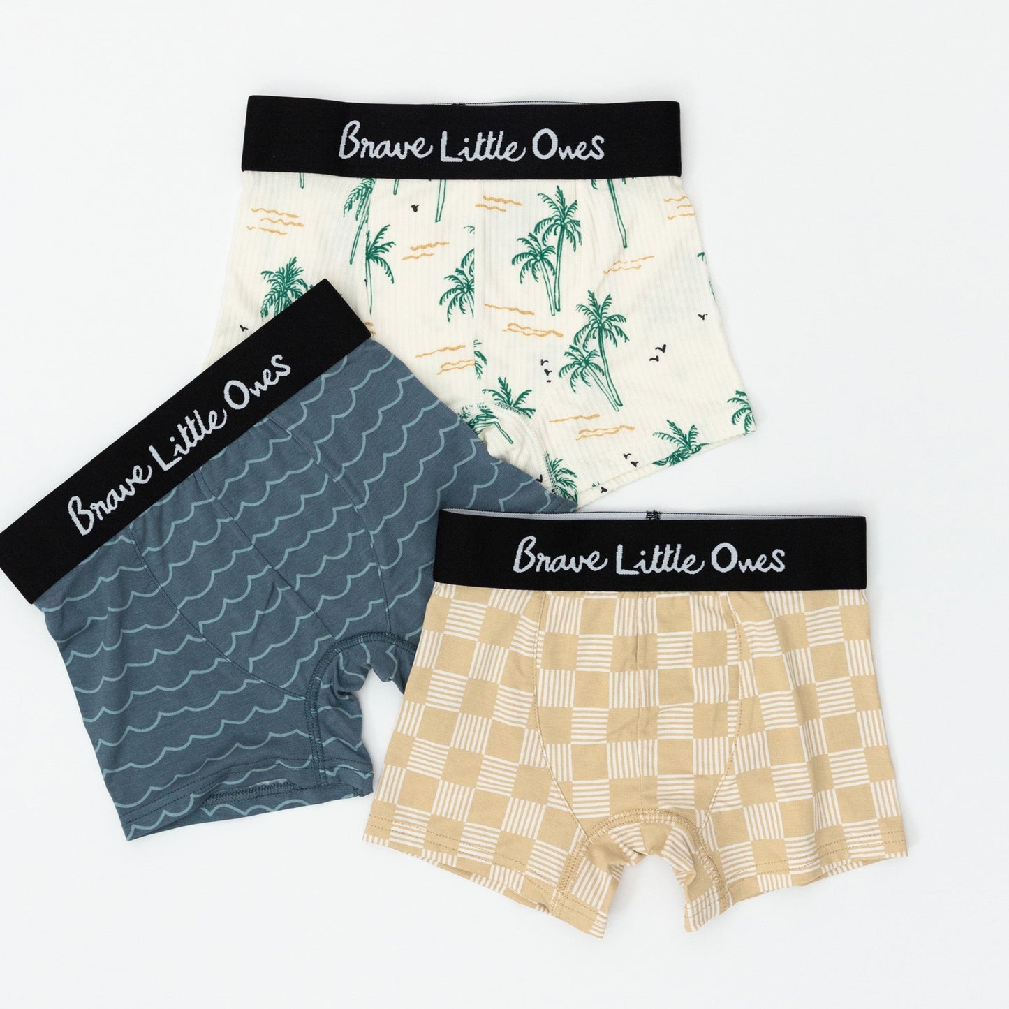 Checkered Lines, Waves and Palm Trees Boxer Brief 3 Pack