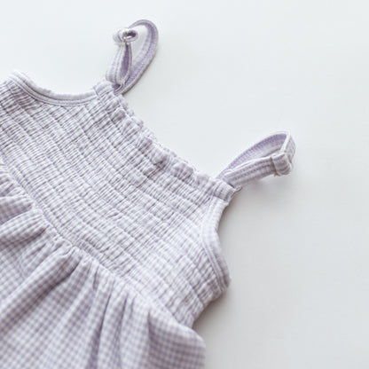 Lavender Small Stripe Ribbed Ruffle Romper