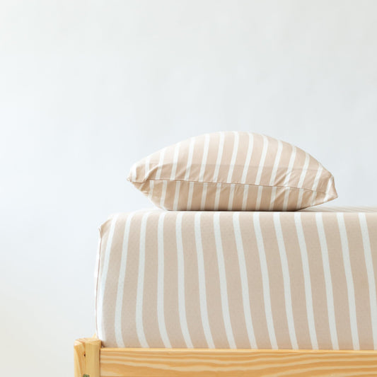 Tan Wide Stripe Twin Sheet With Pillow Case