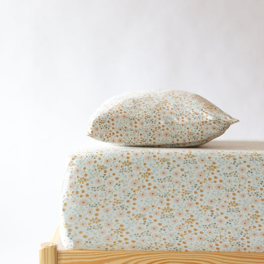 Whimsical Floral Twin Sheet With Pillow Case