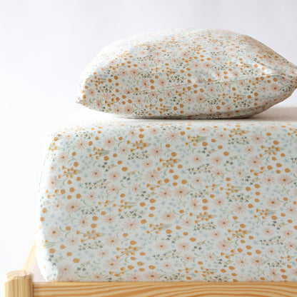 Whimsical Floral Twin Sheet With Pillow Case