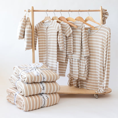 Tan Wide Stripe Small Ribbed Toddler Blanket