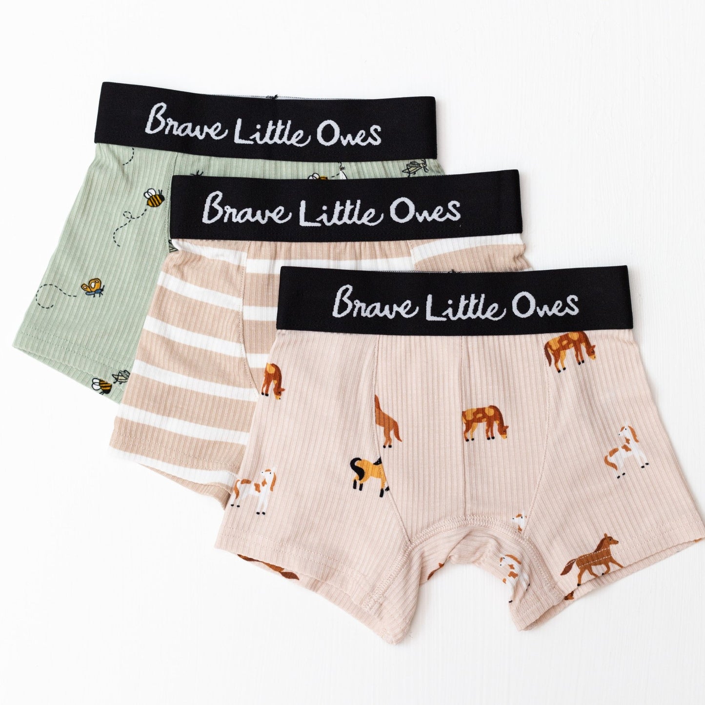 Bugs, Tan Wide Stripe and Horses Small Ribbed Boxer Brief 3 Pack