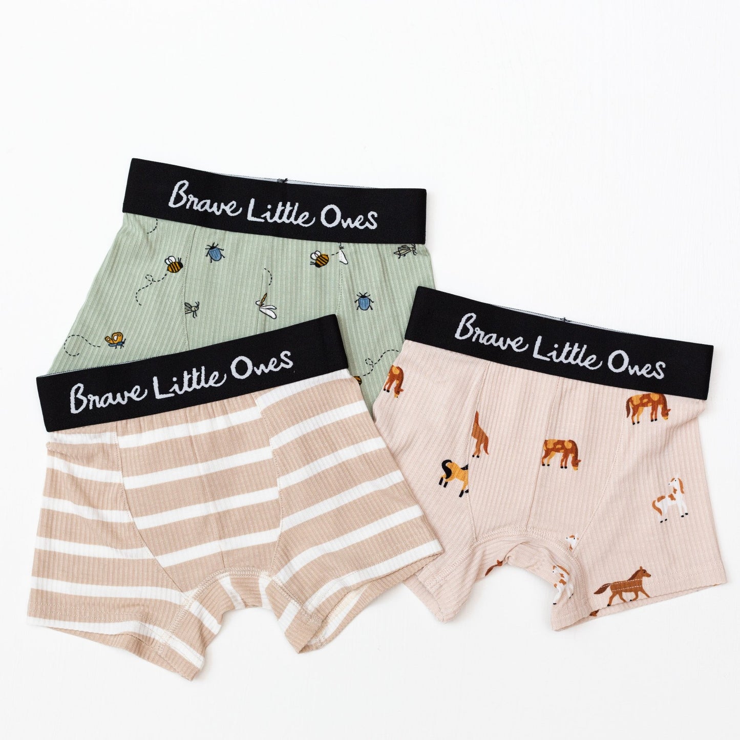 Bugs, Tan Wide Stripe and Horses Small Ribbed Boxer Brief 3 Pack