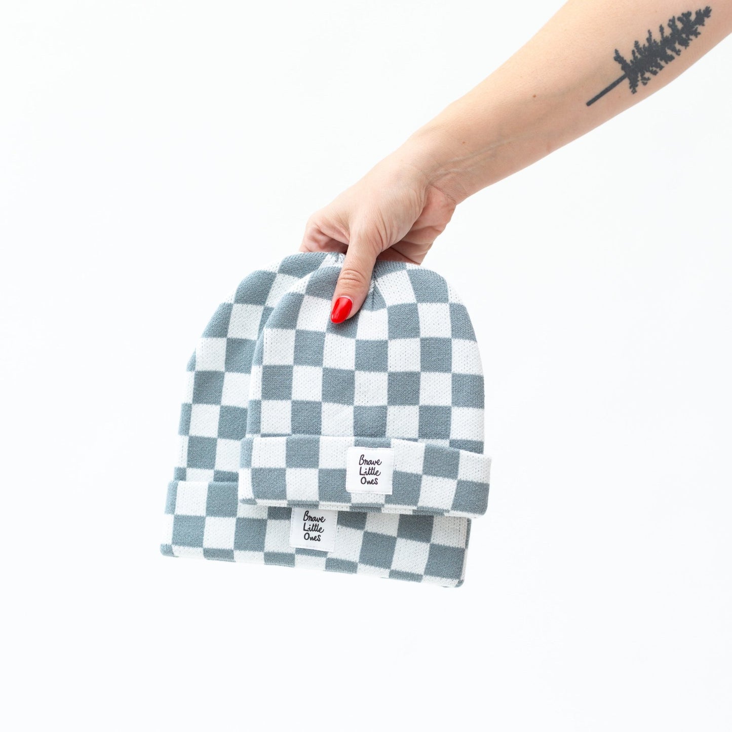 Slate Blue Checkered Bamboo Knit Beanie