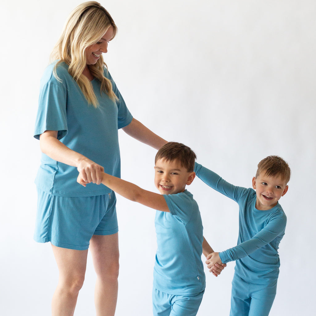 Poolside Blue Small Ribbed Women's Short Sleeve Top