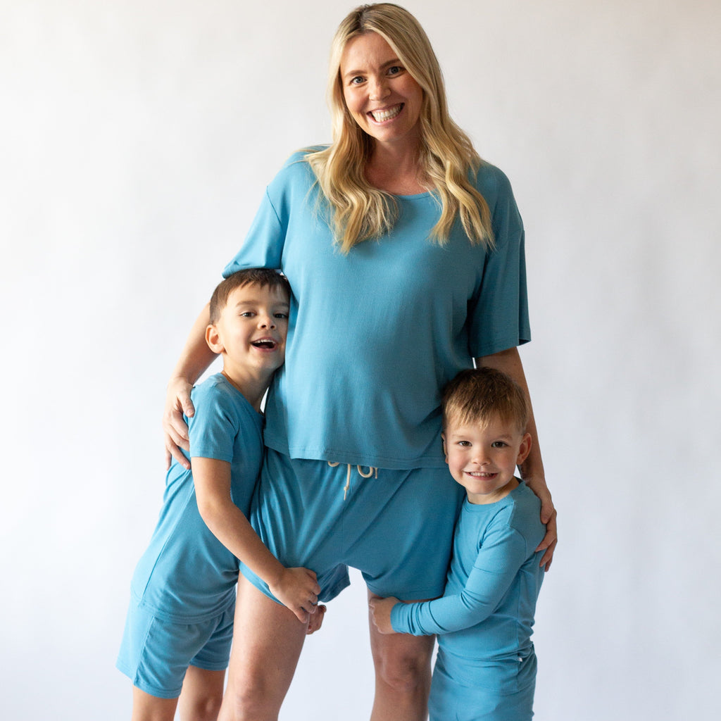 Poolside Blue Small Ribbed Women's Short Sleeve Top