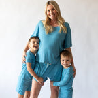 Poolside Blue Small Ribbed Women's Short Sleeve Top