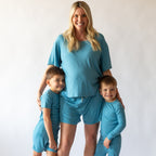 Poolside Blue Small Ribbed Women's Shorts Set