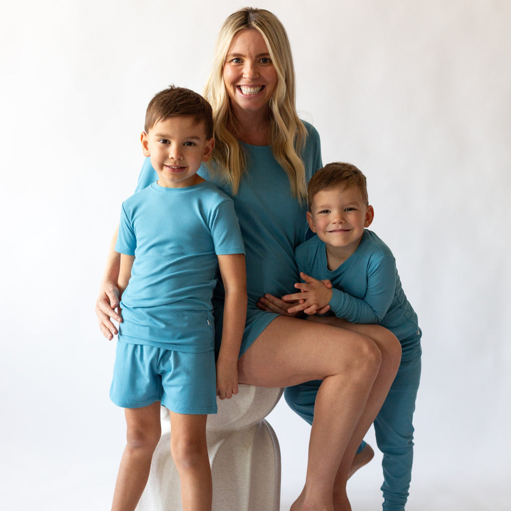 Poolside Blue Small Ribbed Women's Short Sleeve Top