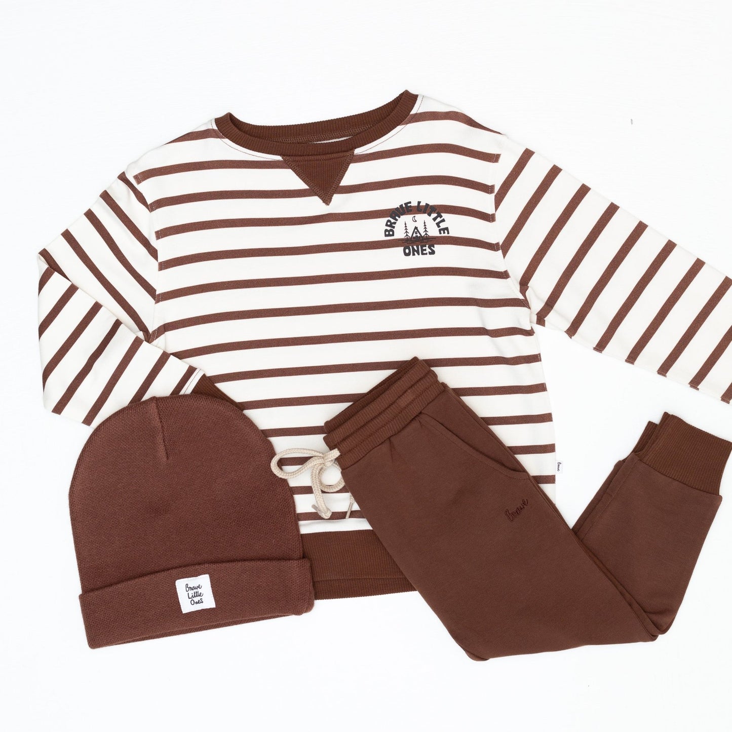 Cream and Pinecone Stripe Bamboo French Terry Pullover & Jogger Set