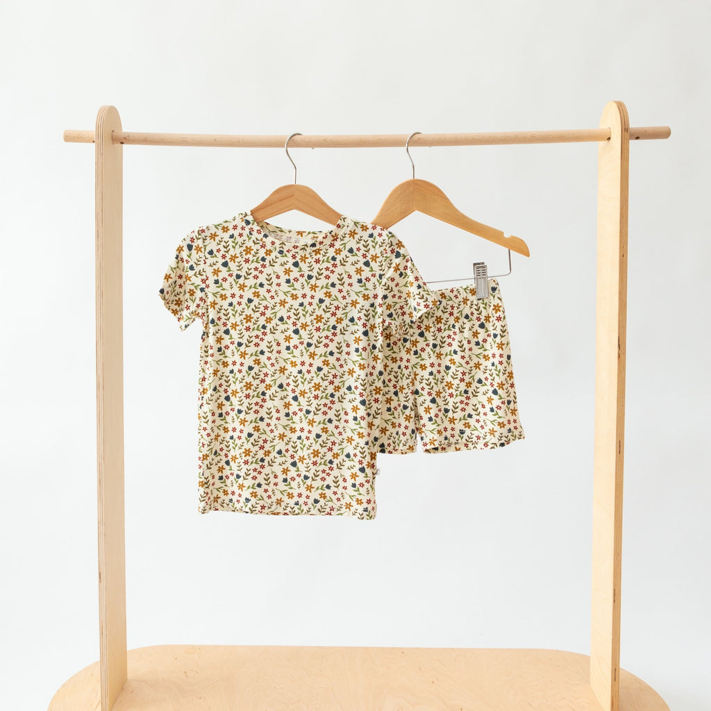 Cream Floral Shorts Two-Piece Set