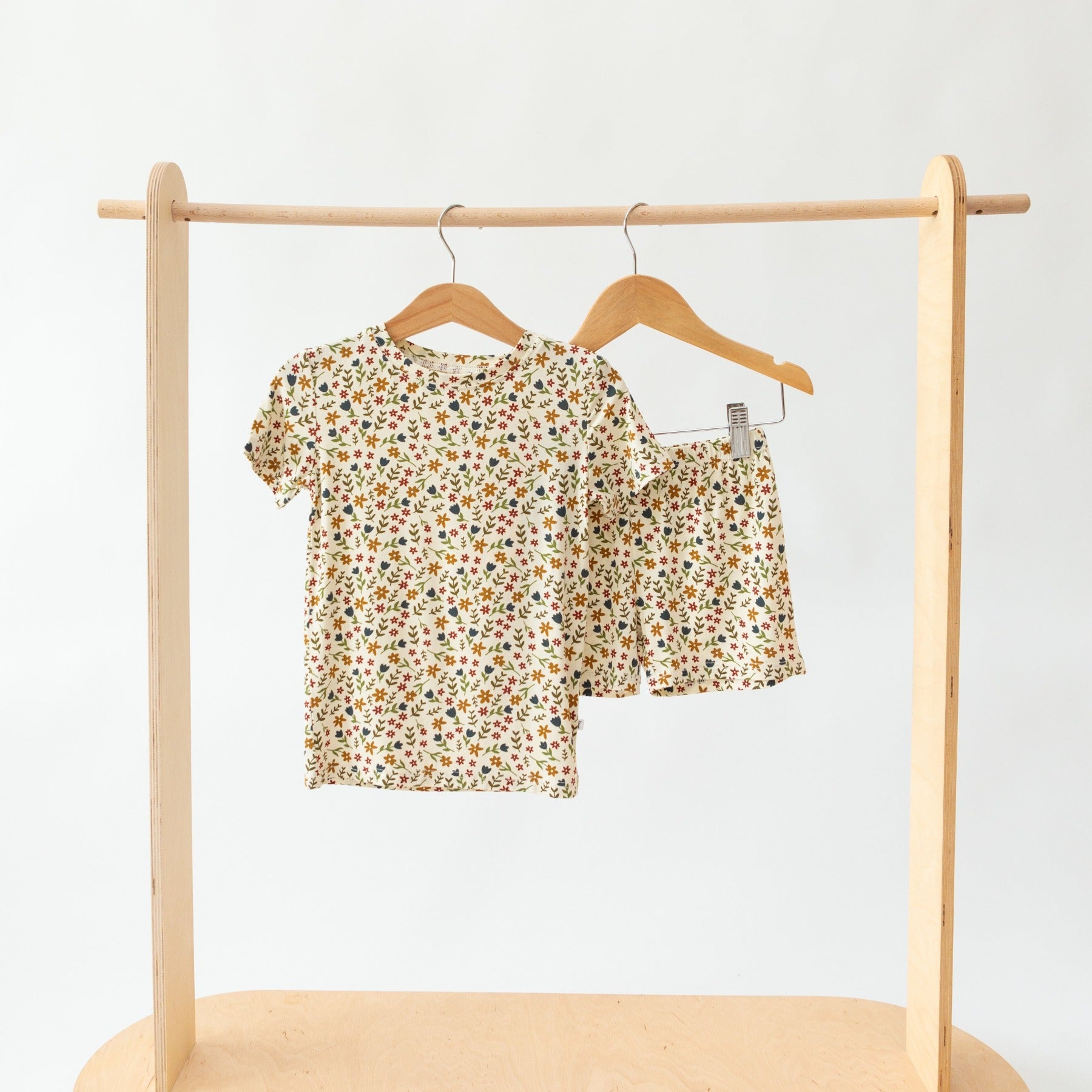 Cream Floral Shorts Two-Piece Set