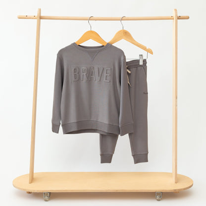 Dark Charcoal With Embossed Brave Bamboo French Terry Pullover