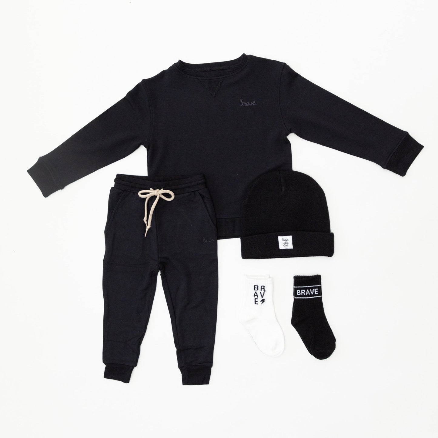 Midnight Black with Brave Embroidered Bamboo French Terry Pullover