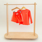 Neon Coral Stripe Swim Trunks