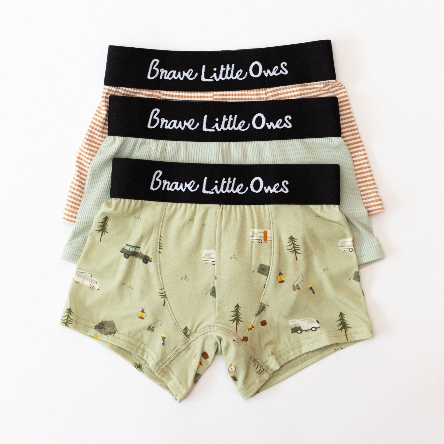 Honey Stripe, Dusty Sage and Happy Camper Boxer Brief 3 pack