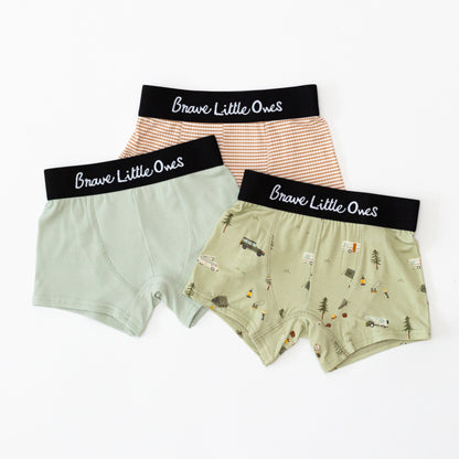 Honey Stripe, Dusty Sage and Happy Camper Boxer Brief 3 pack