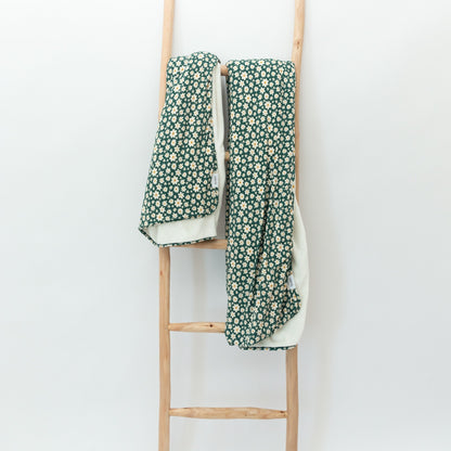 Green Floral Ribbed Youth Blanket