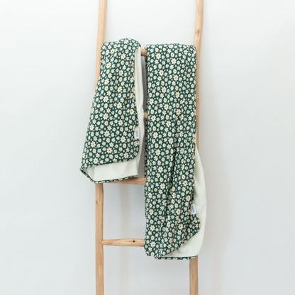 Green Floral Ribbed Youth Blanket