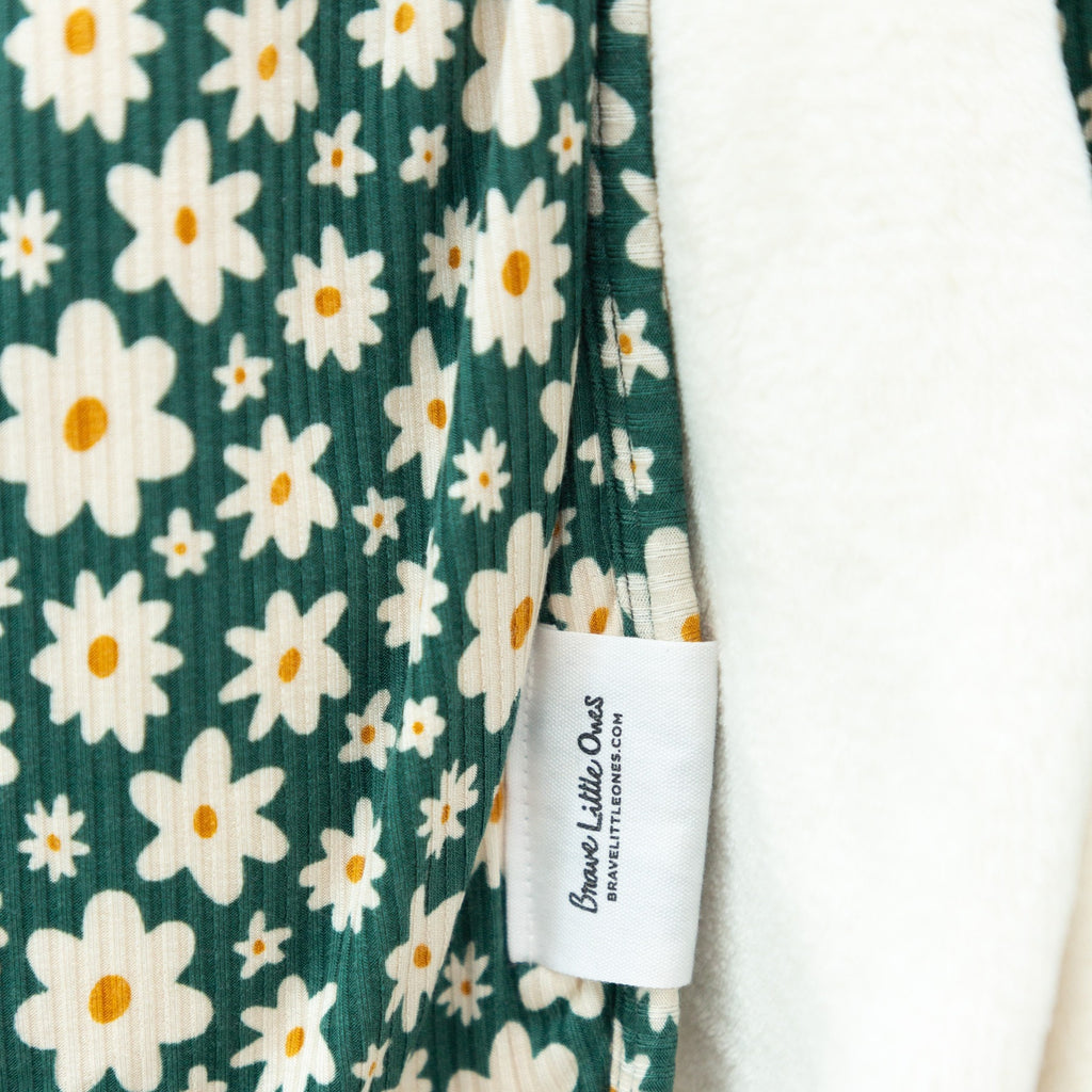 Green Floral Small Ribbed Toddler Blanket