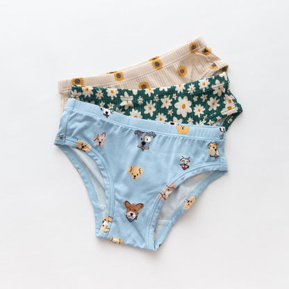 Sunflowers Ribbed, Dogs and Green Floral Underwear 3 Pack