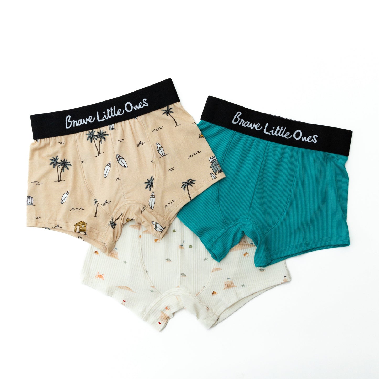 Teal Small Ribbed, Sandcastles and Surf Shack Boxer Brief 3 pack