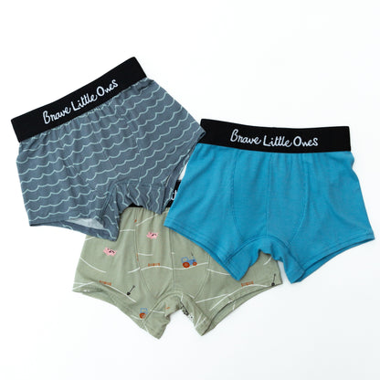 On The Farm, Waves and Poolside Blue Small Ribbed Boxer Brief 3 pack