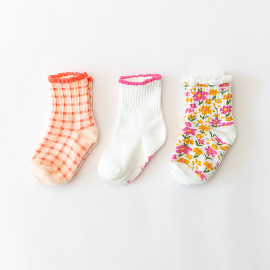 Summer Blooms & Gingham Ruffle Socks 3 Pack