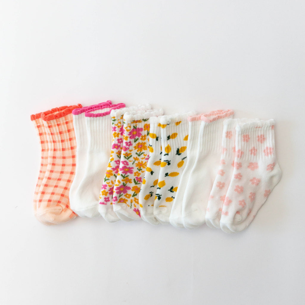 Pink Daisies & Lemons Ruffle Socks 3 Pack
