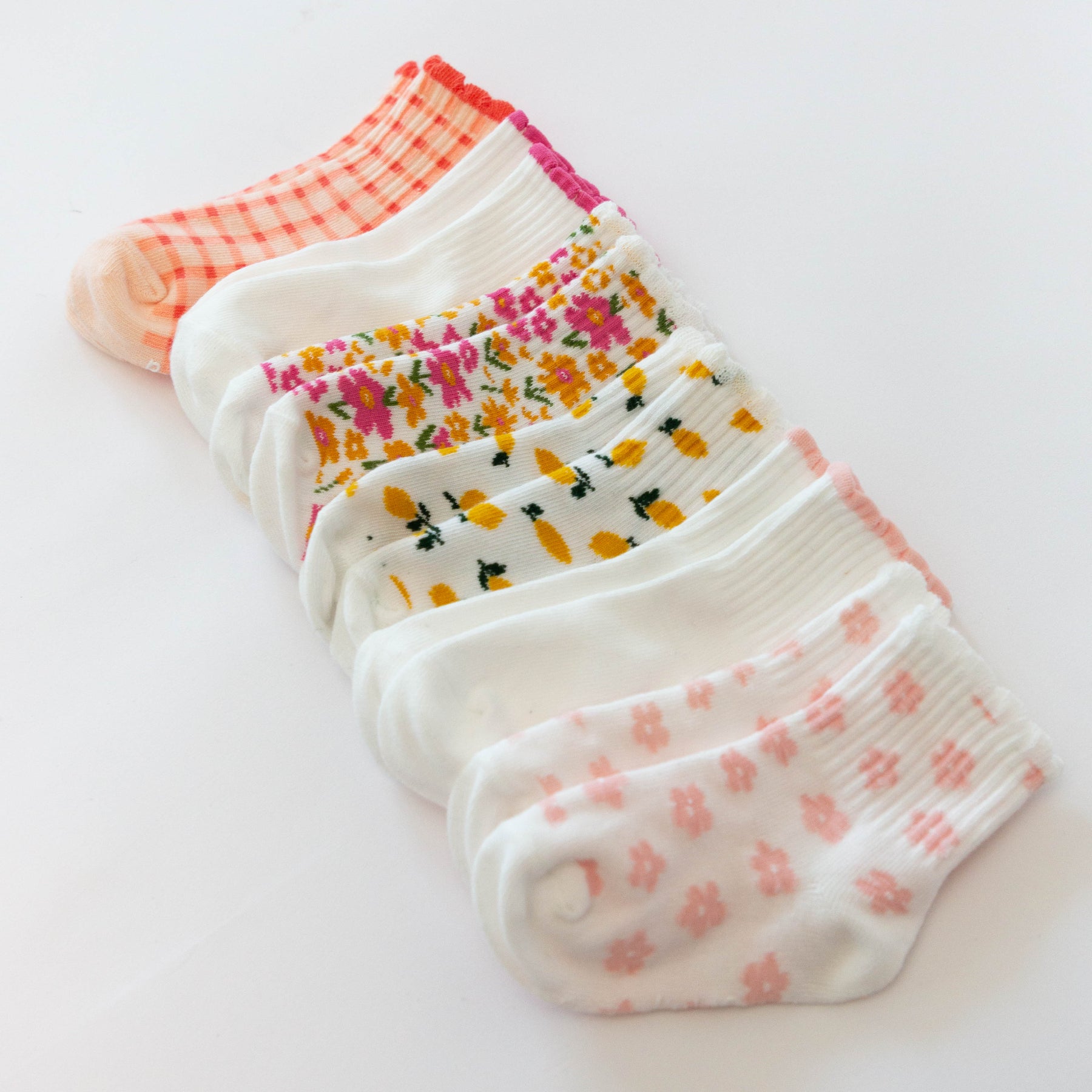 Pink Daisies & Lemons Ruffle Socks 3 Pack