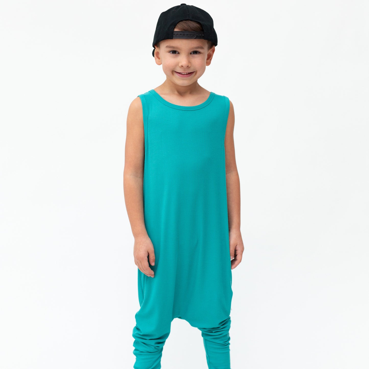 Teal Small Ribbed Harem Romper