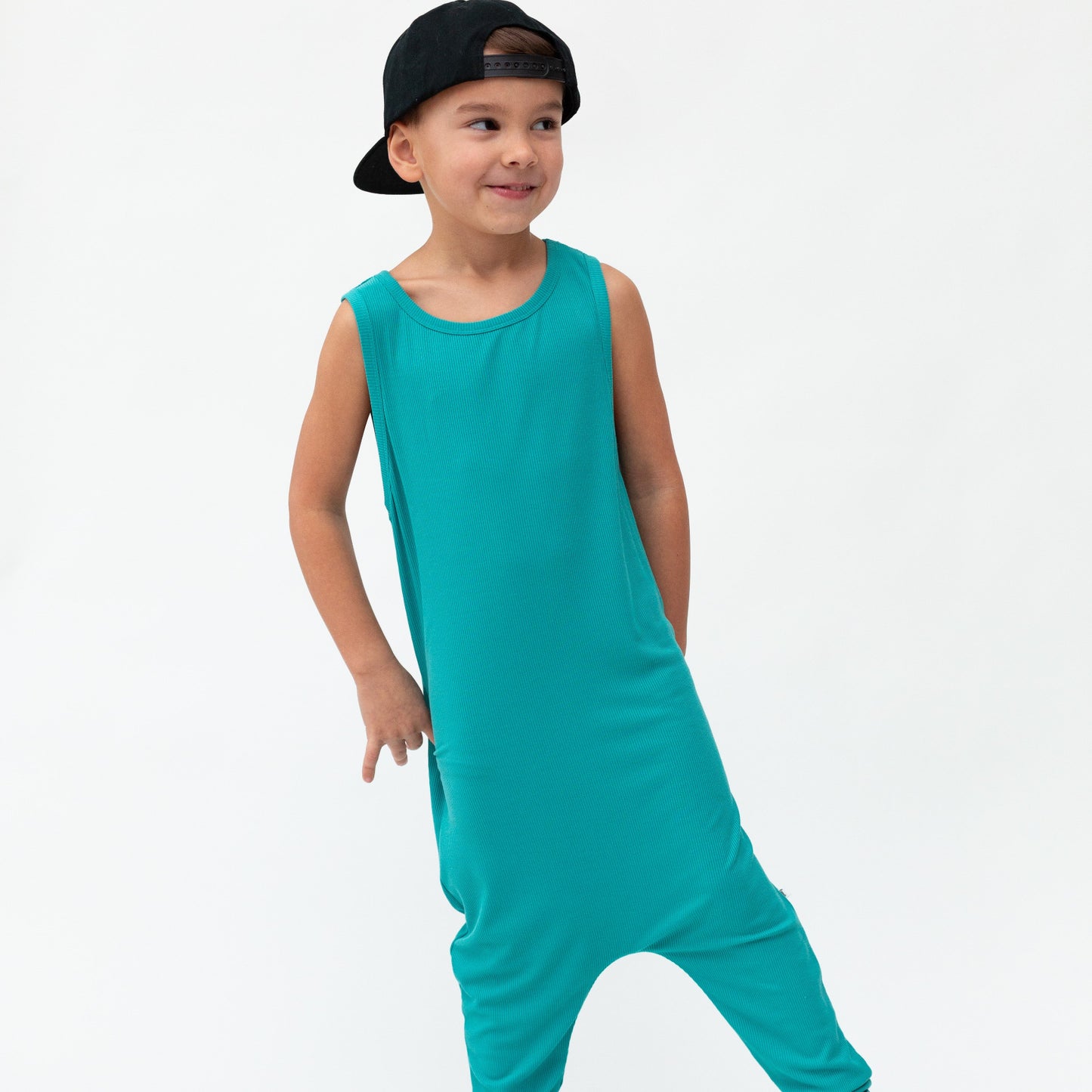 Teal Small Ribbed Harem Romper