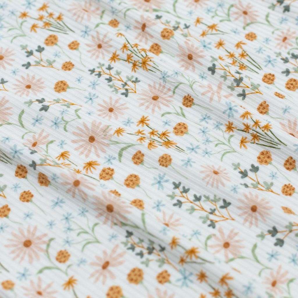 Whimsical Floral Small Ribbed Women's Short Sleeve & Pants Matching Set