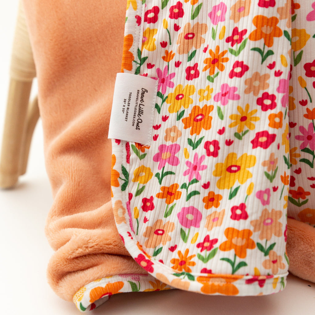Summer Blooms Small Ribbed Toddler Blanket (Peach Backing)
