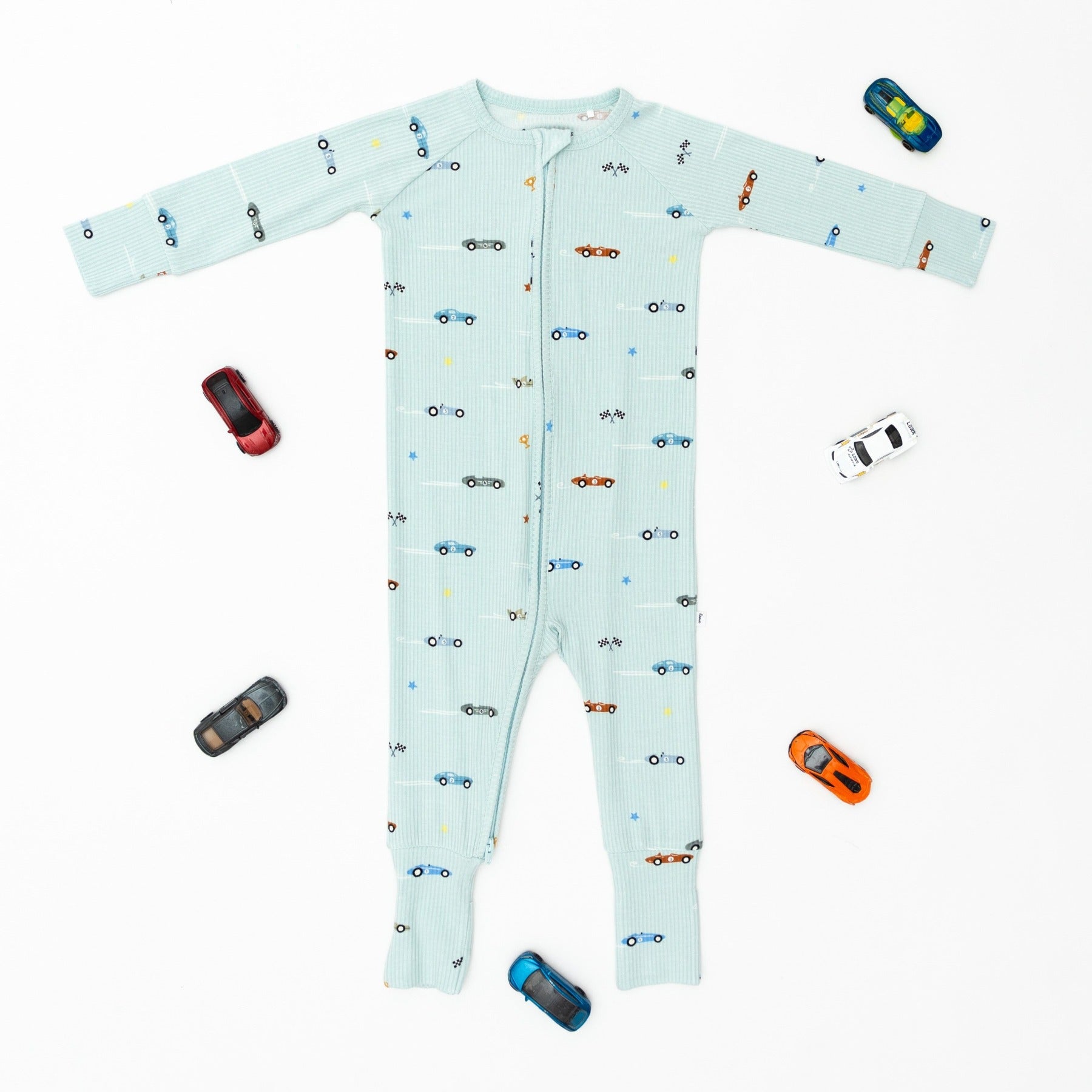 Race Cars Small Ribbed Zip Romper