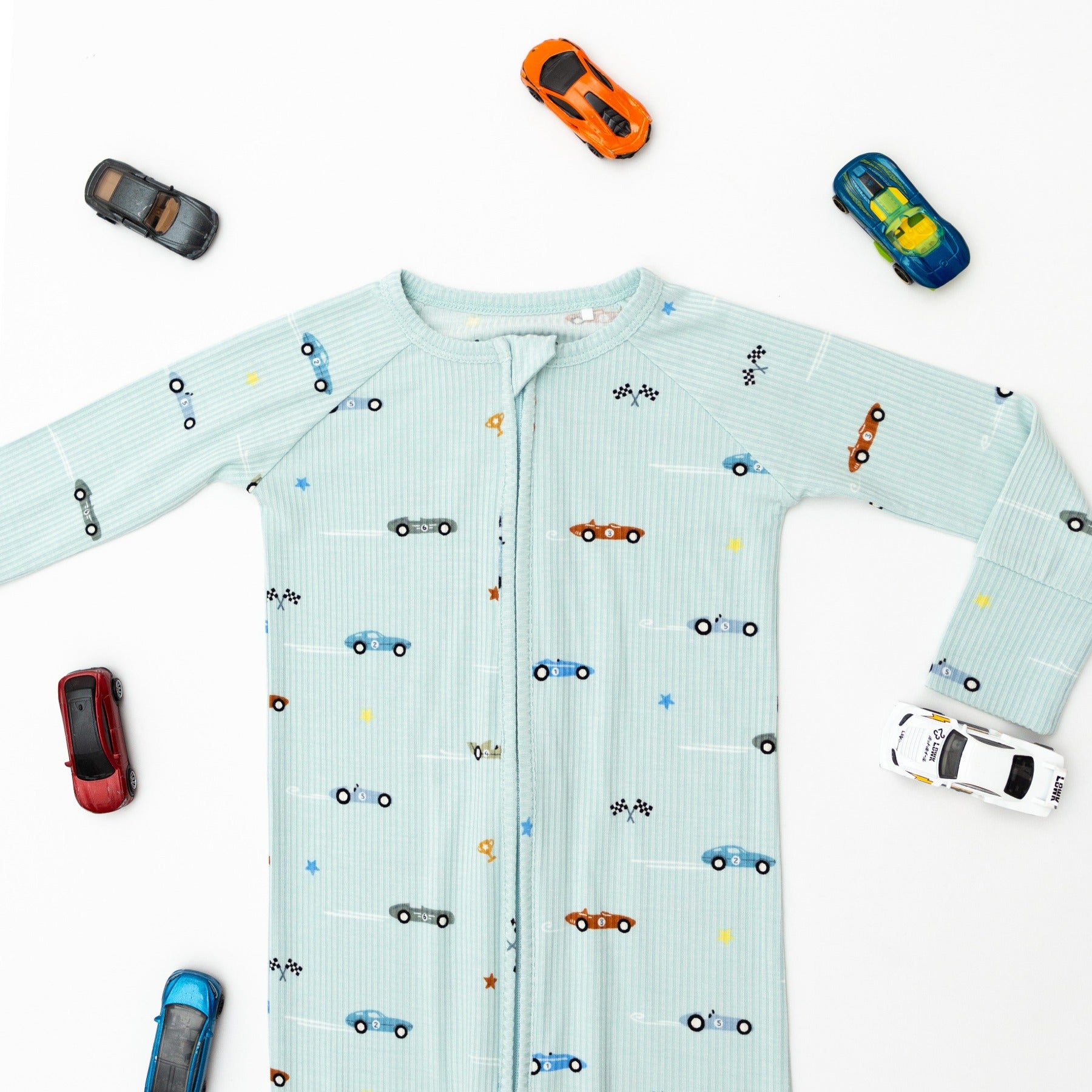 Race Cars Small Ribbed Zip Romper