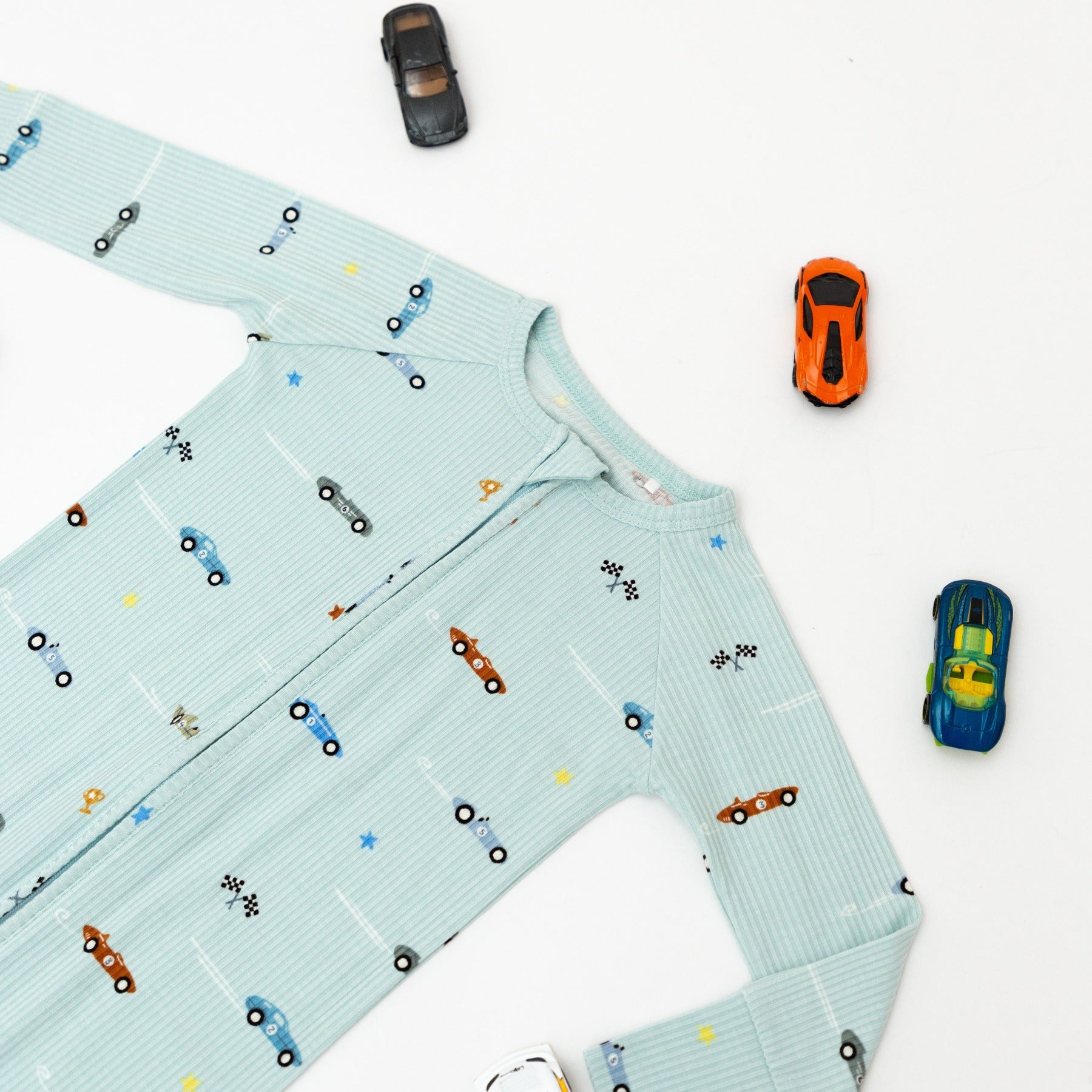 Race Cars Small Ribbed Zip Romper