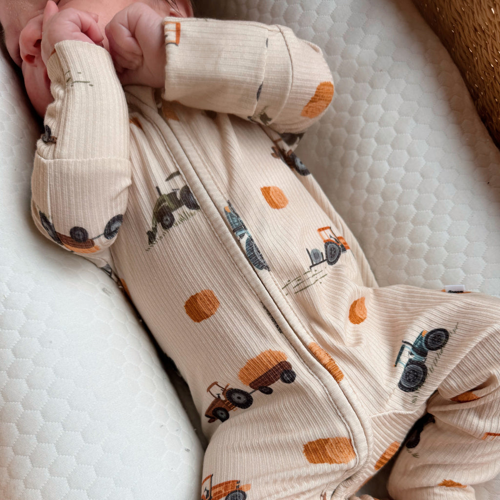 Tractors Small Ribbed Zip Romper