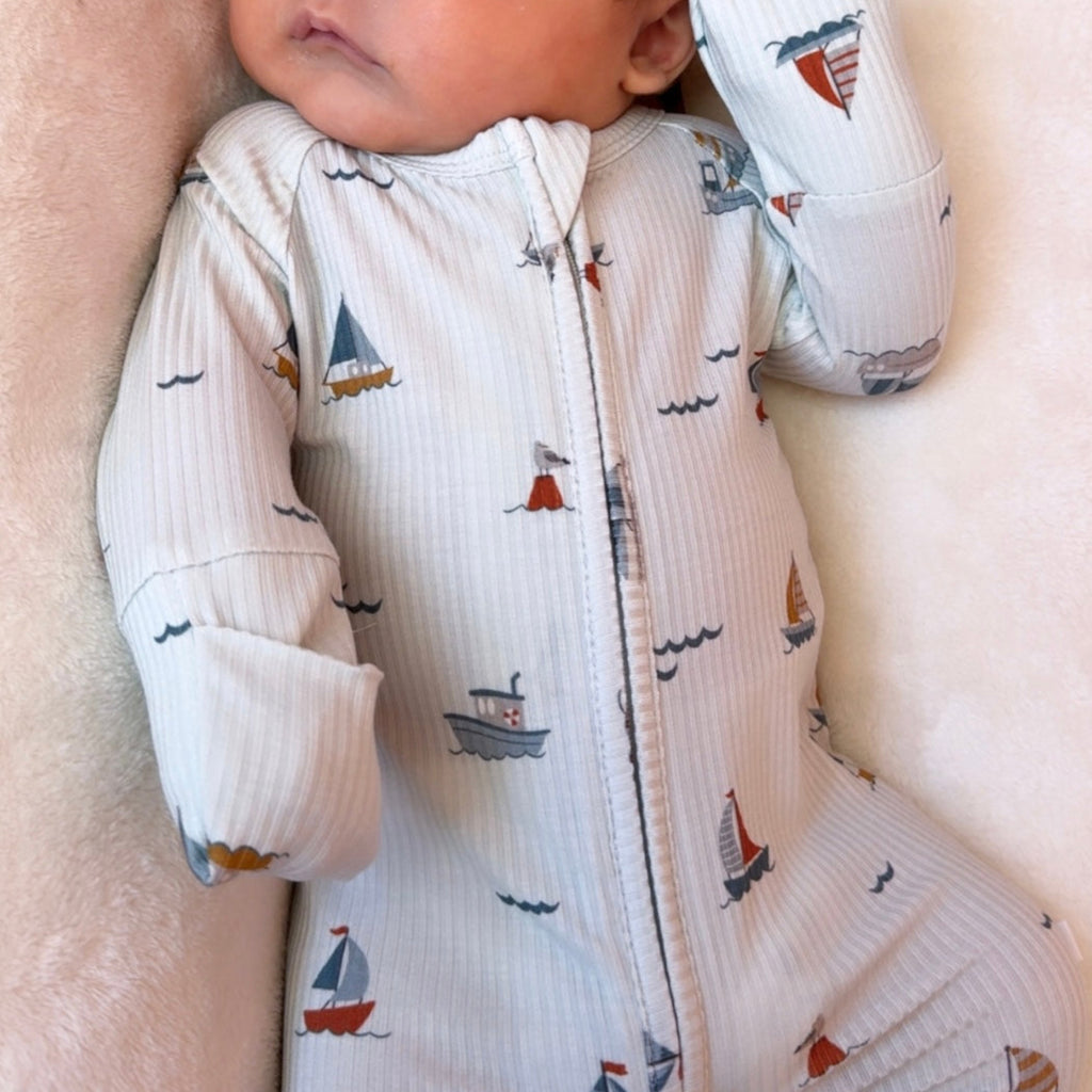 Nautical Boats Small Ribbed Zip Romper