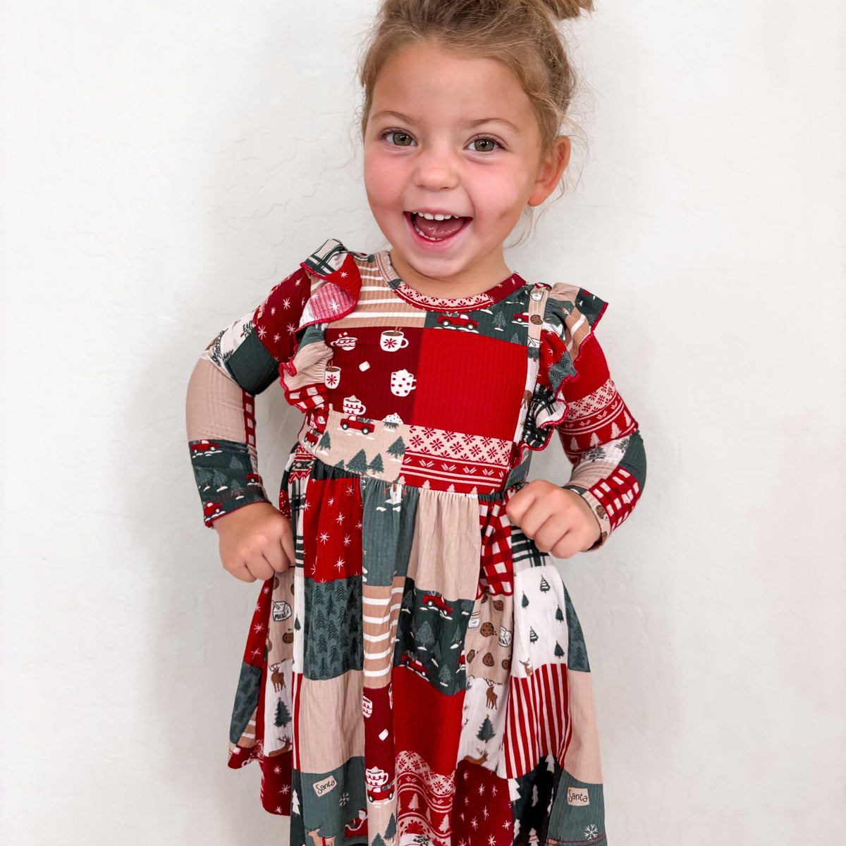 Patchwork Small Ribbed Ruffle Long Sleeve Dress